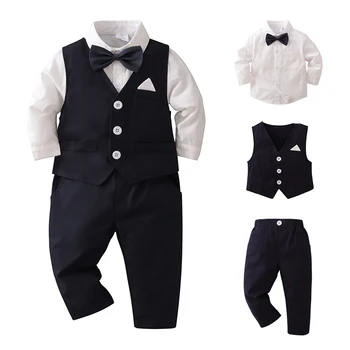 Baby Chlapci Oblečenie Nastaviť Módne Batoľa Detský Chlapec Gentleman Oblečenie Sady Dlhý Rukáv Formálne Vyhovuje Deti Party Šaty 3ks Oblečenia