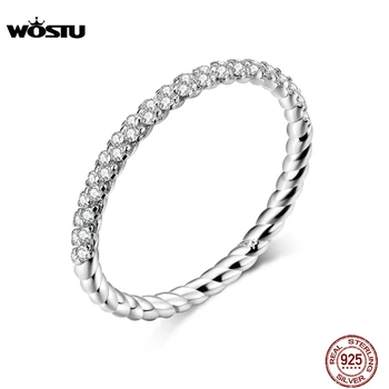 WOSTU 100% Reálne 925 Sterling Silver Jednoduché Prstene Pre Ženy, Horúce Predaj Šumivých Zirkón Krúžky, Takže Módne Šperky CQR624