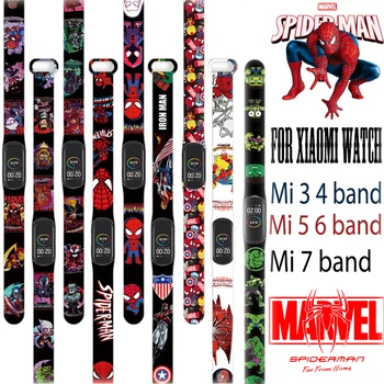 Avengers Spiderman Popruh pre Xiao Mi Band 7 6 5 4 3 Silikónový Pásik na Zápästie Pre Xiao Mi Band 3 4 5 Náramok Miband 7 Pre Človeka