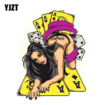YJZT 11,8 CM*15.6 CM Poker A Sexy Žena Hra Odtlačkový PVC Motocykel, Auto Nálepky 11-00795